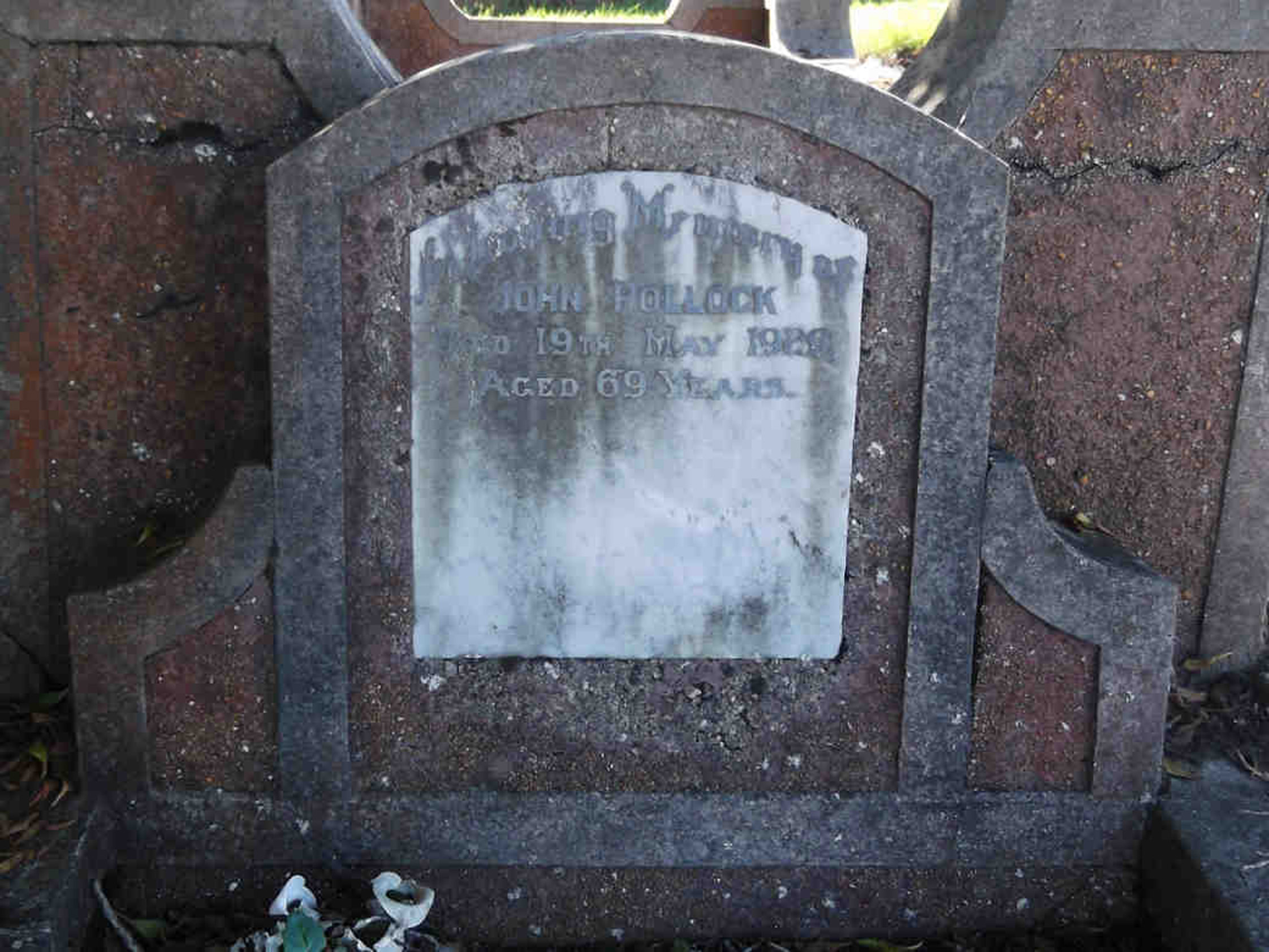 Photo of headstones/John Pollock d 1929 hdstn Andersons Bay Dunedin